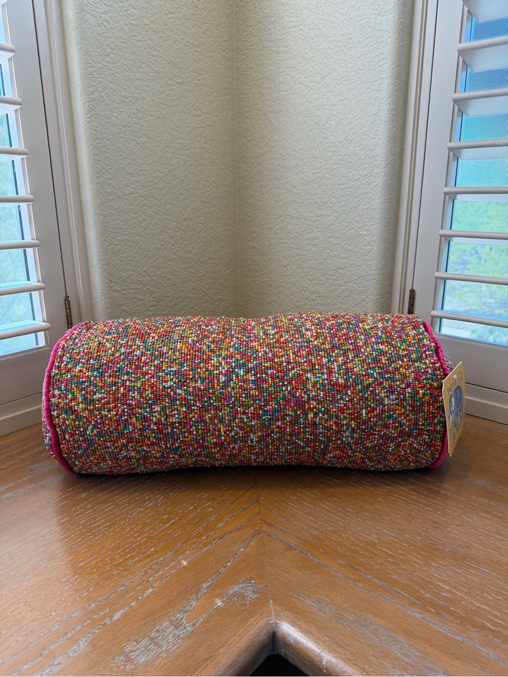 NWT India Multicolored Rainbow Hand Beaded Pillow